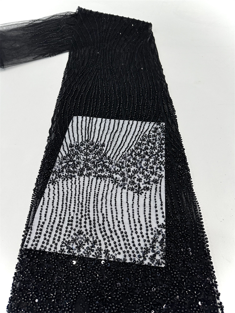 Industria pesada ligera lujoso vestido de boda tridimensional vestido de moda cena larga tela bordada alta perlas tela de lenteja