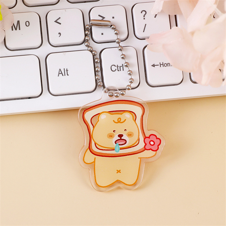 漫画クリームイエローベアアクリルペンダントかわいいキーホルダーウェーブビーズチェーン小さなペンダントスクールバッグペンダントジュエリー|undefined