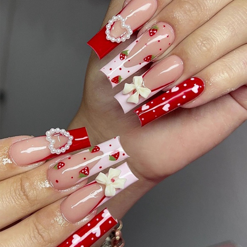 European and American Style Sweet Cool Spice Girl Style Wear Armor Love Bow Strawberry Painting French Nail Art Patch nails European and American Style Sweet Cool Spice Girl Style Wear Armor Love Bow Strawberry Painting French Nail Art Patch nails