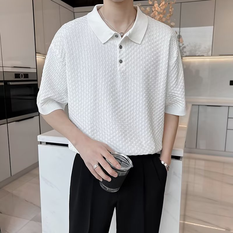 Verano 2024 nueva moda polo de manga corta camiseta nueva tendencia de punto a cuadros