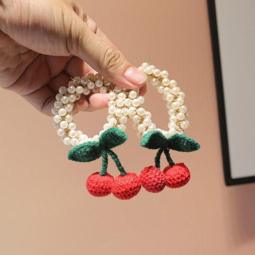 Autumn and winter new sweet cherry hair accessories pearl hair ties that do not hurt your hair hair accessories balls scalp tendons children's hair accessories hair ties