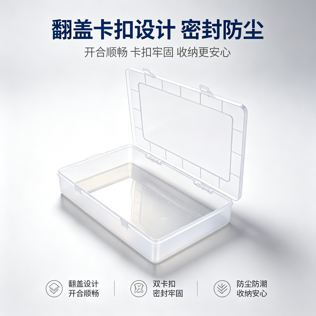 Fábrica en stock transparente PP plástico rectangular Flip caja de embalaje componentes electrónicos herramienta archivo caja de almacenamiento
