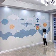 环保卡通儿童房墙纸壁纸男孩女孩房间卧室壁画墙布背景墙壁布