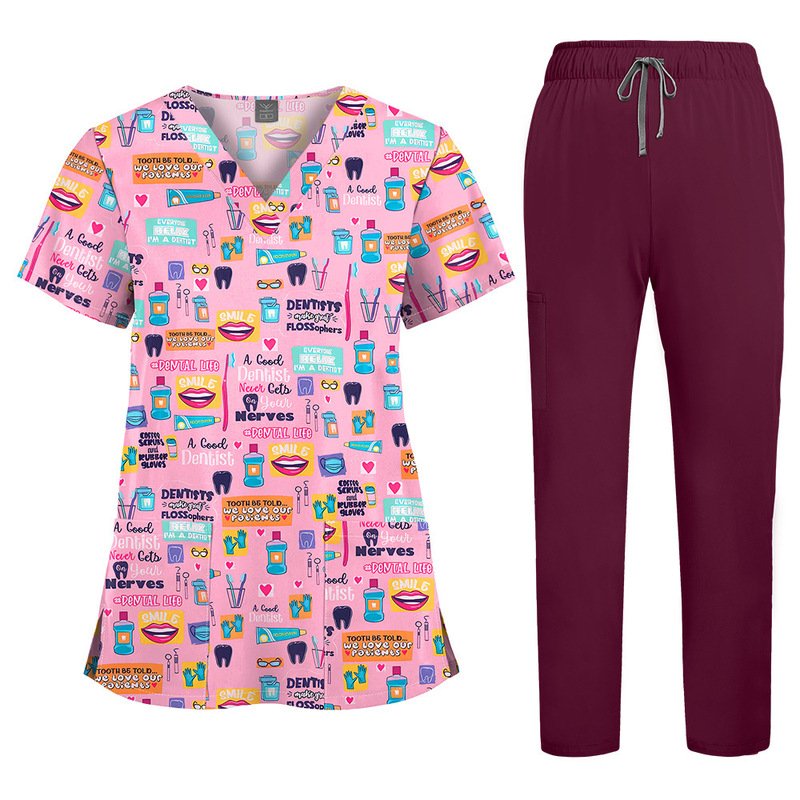 売れ筋新製品プリント手洗い服無地パンツスーツナース服医師病院クリニック作業服 2 点セット|undefined