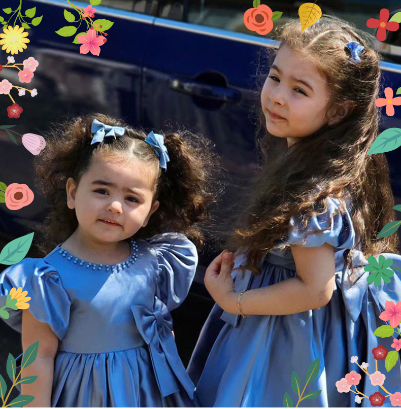 Prinsessklänning för små flickor blå tyllklänning för piano_voghion.com