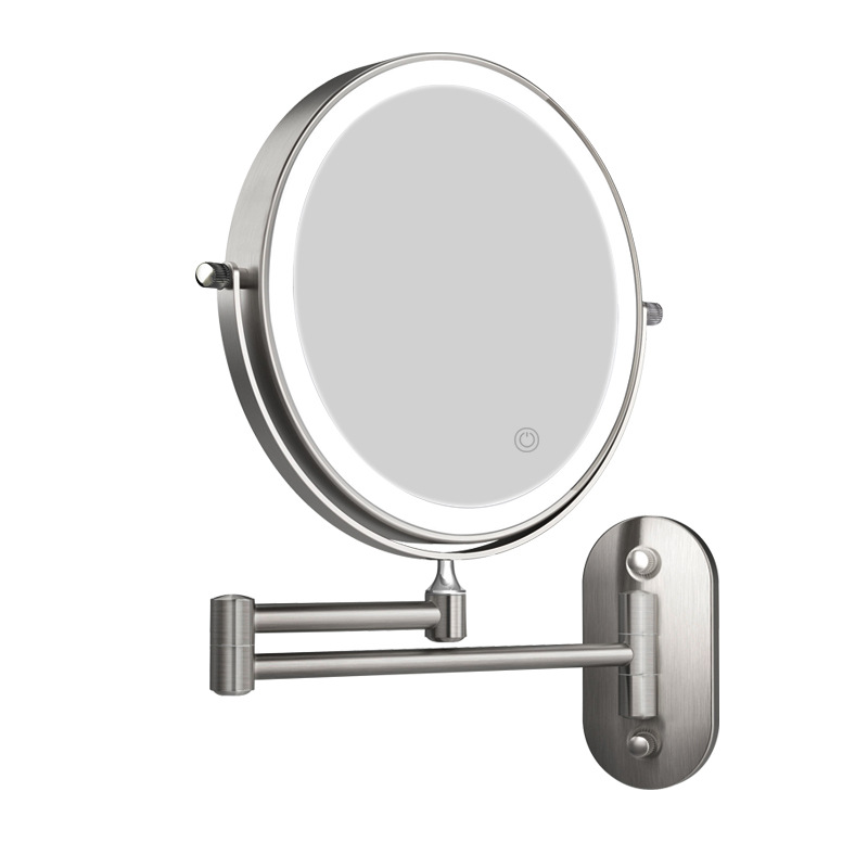 [Personalizada] sin perforación / perforación lente de lupa de luz tricromática de 8 pulgadas espejo de maquillaje telescópico plegable baño