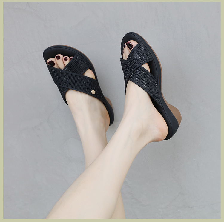 Sandal cao gót nữ hở mũi đính đá gót dốc chống trượt đi làm 2025 — Màu đen, Màu xanh lá, Màu mơ chi tiết 11