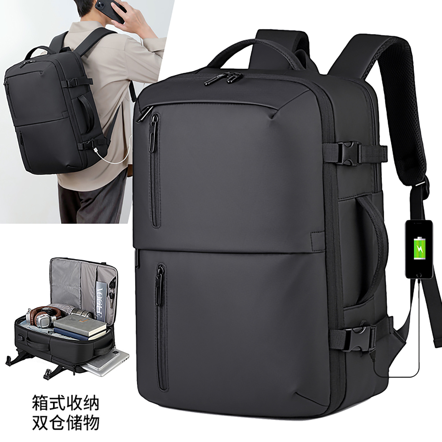 Customized electronic compartment backpack for men, expandable business commuter backpack, large-capacity travel 16inch computer bag