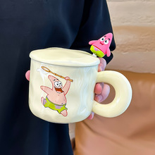 海绵宝宝马克杯陶瓷家用儿童喝水杯办公室杯子带盖勺高颜值牛奶杯