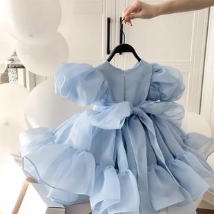 Girls' Princess Dress New Summer Korean Style Western Style High-end Baby Girl Blue dress Sweet Dress for Summer