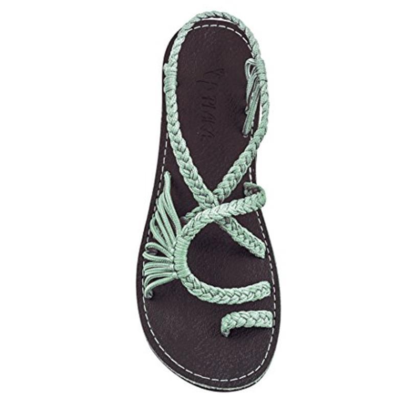 Summer 2020 export large-sized herd-shaped sandals, European and American beach open-toe flat and fashionable straw-woven rope knot women's sandals undefined