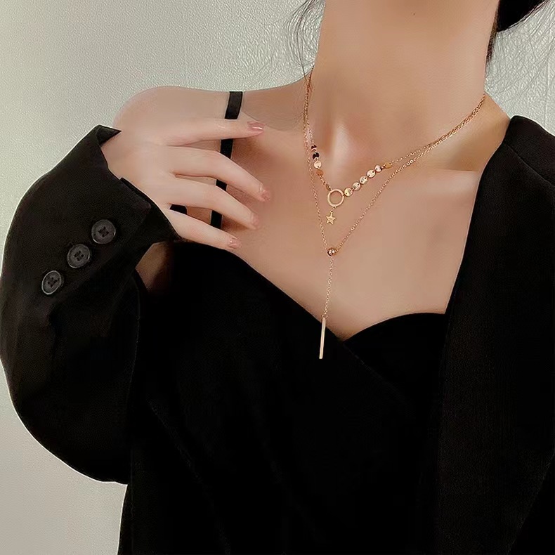 Fashion Round Star Titanium Steel Layered Necklace