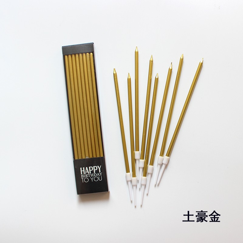 Velas de cumpleaños galvanizadas delgadas velas de lápiz de boda velas de cumpleaños nacaradas de champagne oro cera de cumpleaños