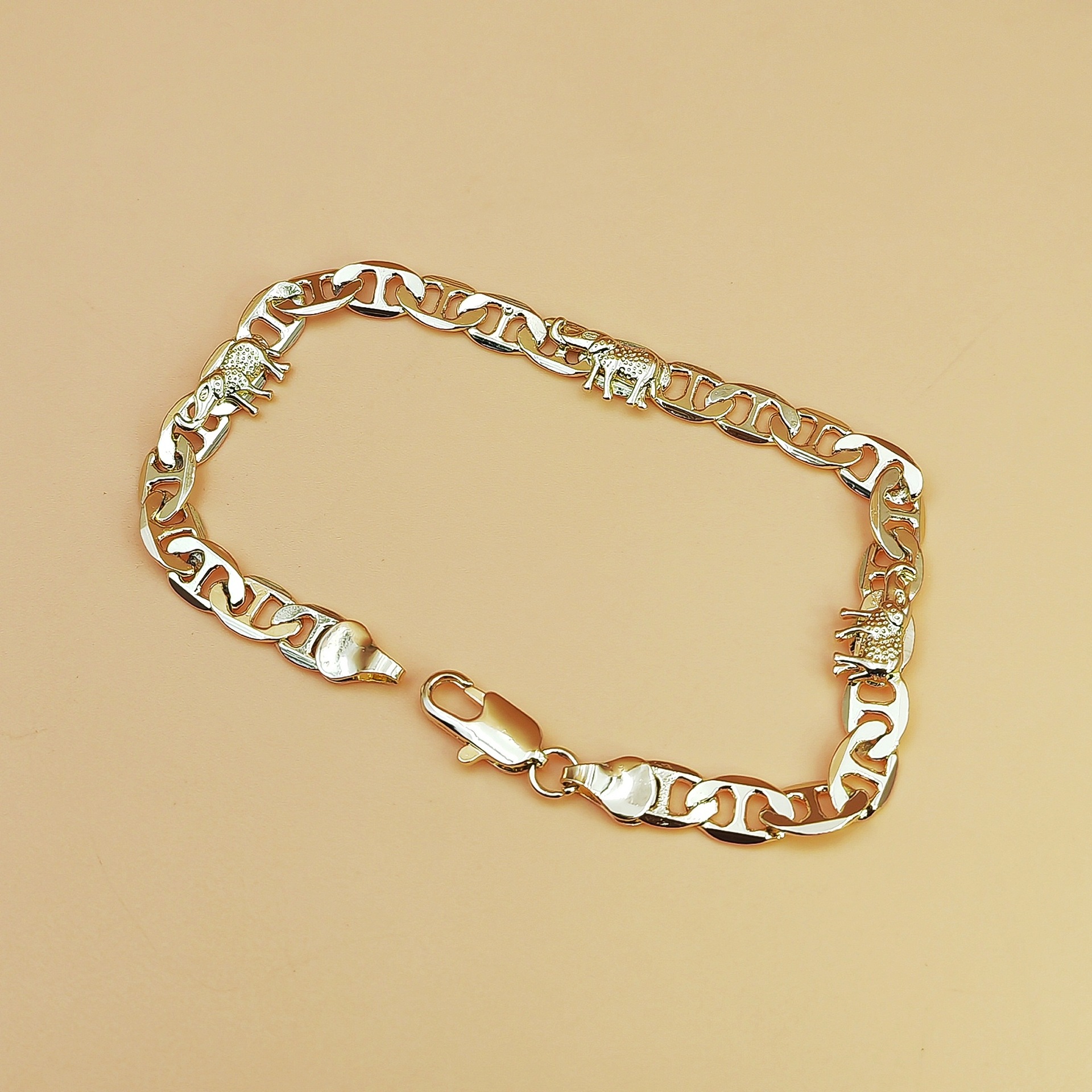 Punk Style Boyfriend Copper Plated 18K Unisex Elephant Circle Bracelet Friend Gift Chain Vintage