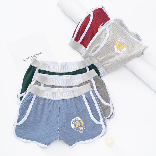 Men's boxer briefs, pure cotton, loose and breathable Arrow pants, striped sports summer boys' boxer briefs with four-corner print
