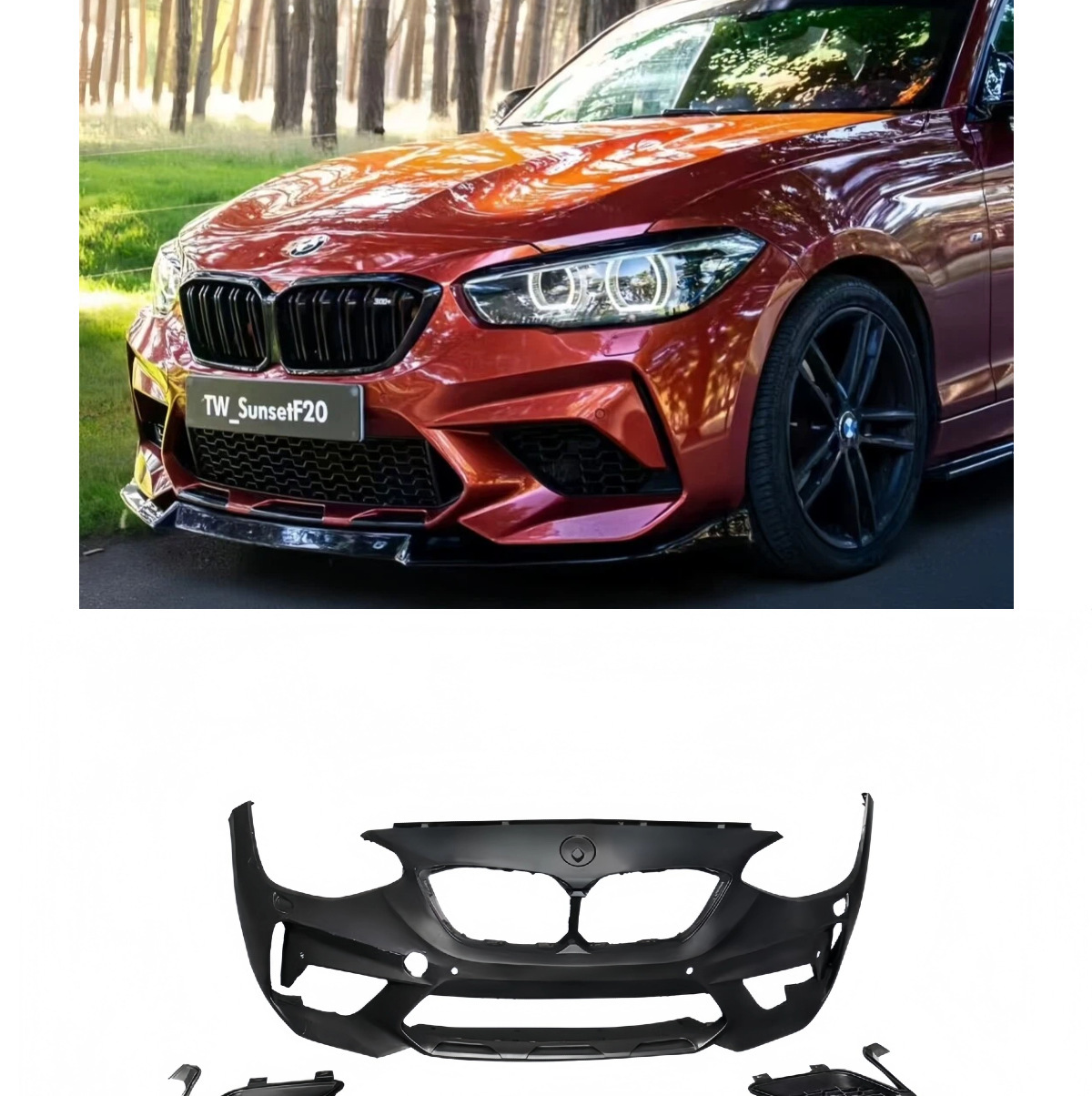 Suitable for BMW F20 modified M2C front bumper assembly, imported 1 Series hatchback body kit, front grille, front lip, front and rear parts