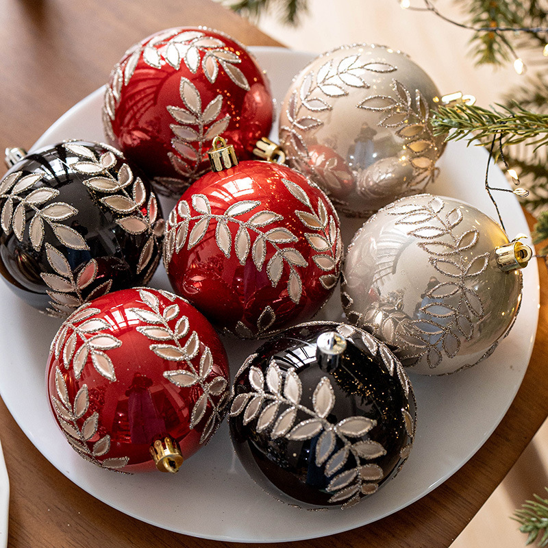 クロスボーダー新品8cm箱入りクリスマスボール彩色ボール吊りボールクリスマスツリー装飾ストラップ手作り珠光柳葉ボール|undefined