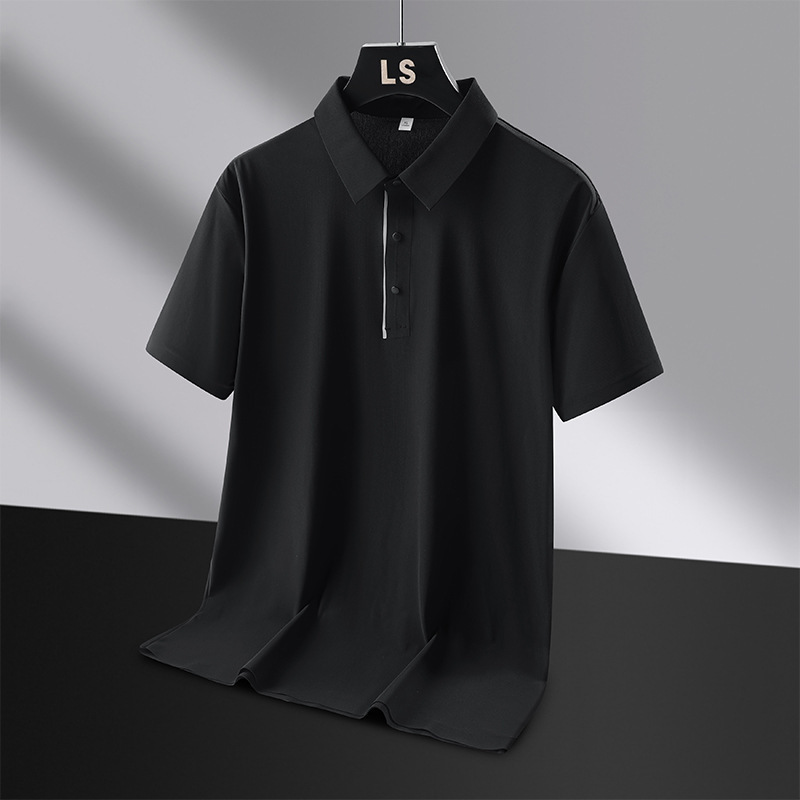 2025 夏アイスシルクシームレス半袖メンズクール抗シワ弾性通気性 Tシャツビジネスカジュアル多用途ポロシャツ|undefined