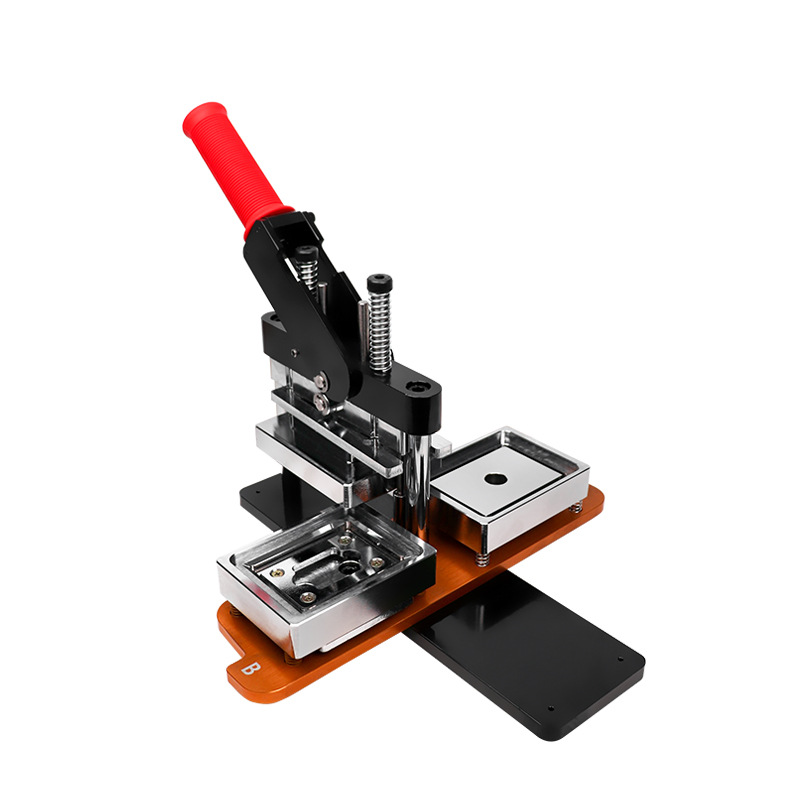 Máquina para hacer insignias de hojalata rectangulares de 65*90 mm, máquina rotativa para hacer insignias de hojalata para refrigerador