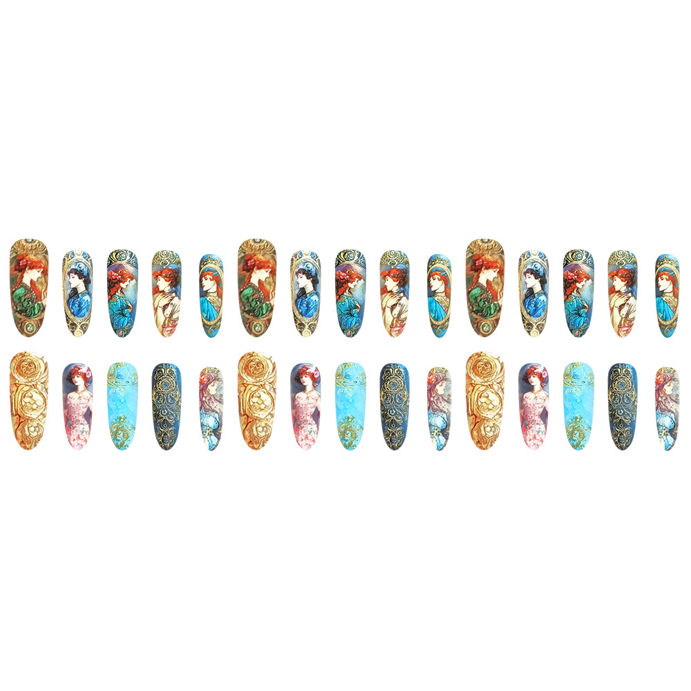 Arte barroco manicure de mujer comercio exterior corte retrógrado 30 piezas de uñas falsas europeas y americanas al por mayor