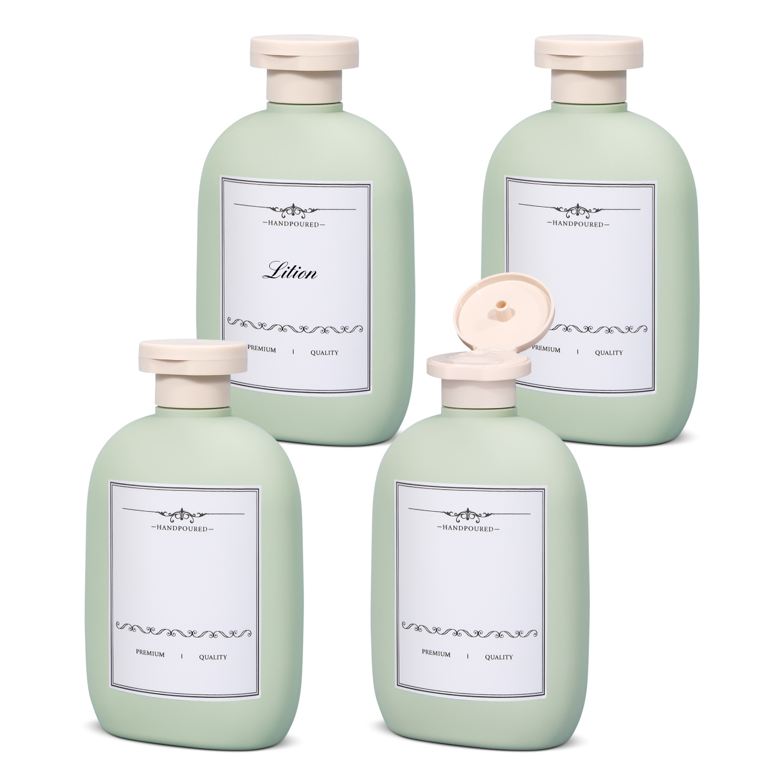 Botella de plástico plana; tapa doble - 260ml - aguacate * 4 conjuntos + pegatinas * 1