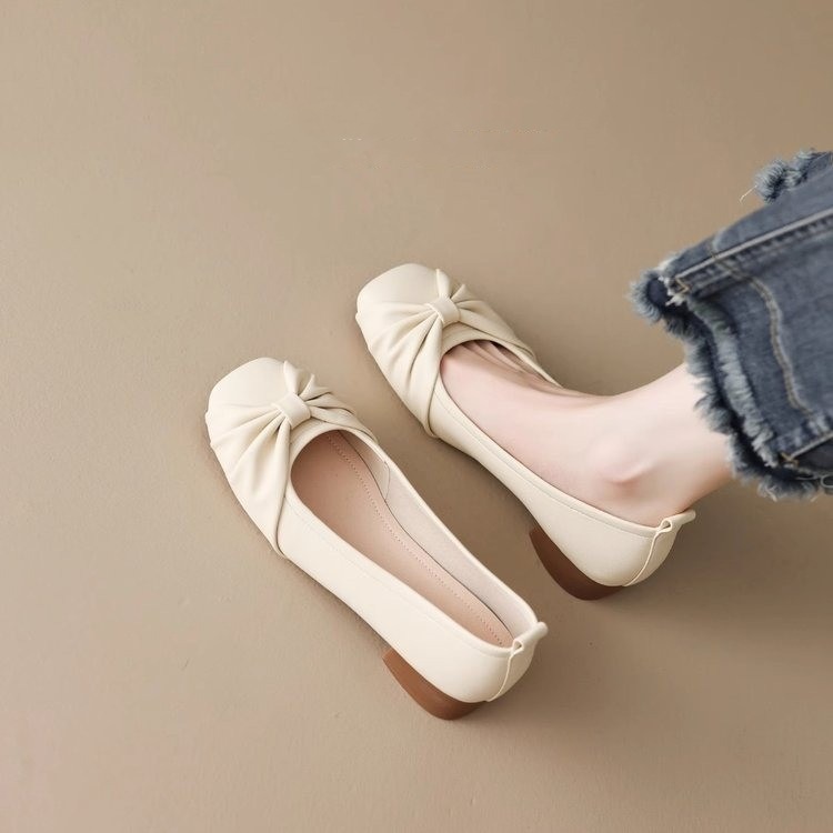 2025 Four Seasons Evening Shoes Small Fragrance Style Soft Sole Shallow Mouth Mary Jane Shoes Single Shoes Women's Ballet Shoes Grandma Shoes Peas Shoes
