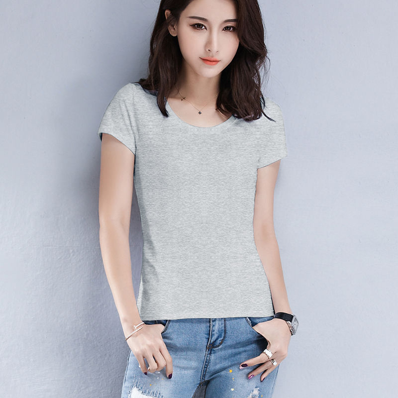赤い肩の半袖のtシャツの女性の夏の修身の婦人服の丸首の半袖の底のシャツは年齢を減らして身の上着の卸売りを身につけます。|undefined