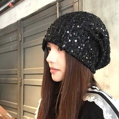 秋冬季帽子女款大帽檐显脸小包头帽百搭亮片满天星堆堆帽日韩冷帽