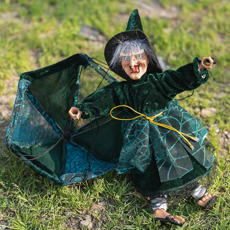 Halloween eléctrico luminoso puerta de bruja colgante de paracaídas bar decoración de casa embrujada horror juguete complicado bruja