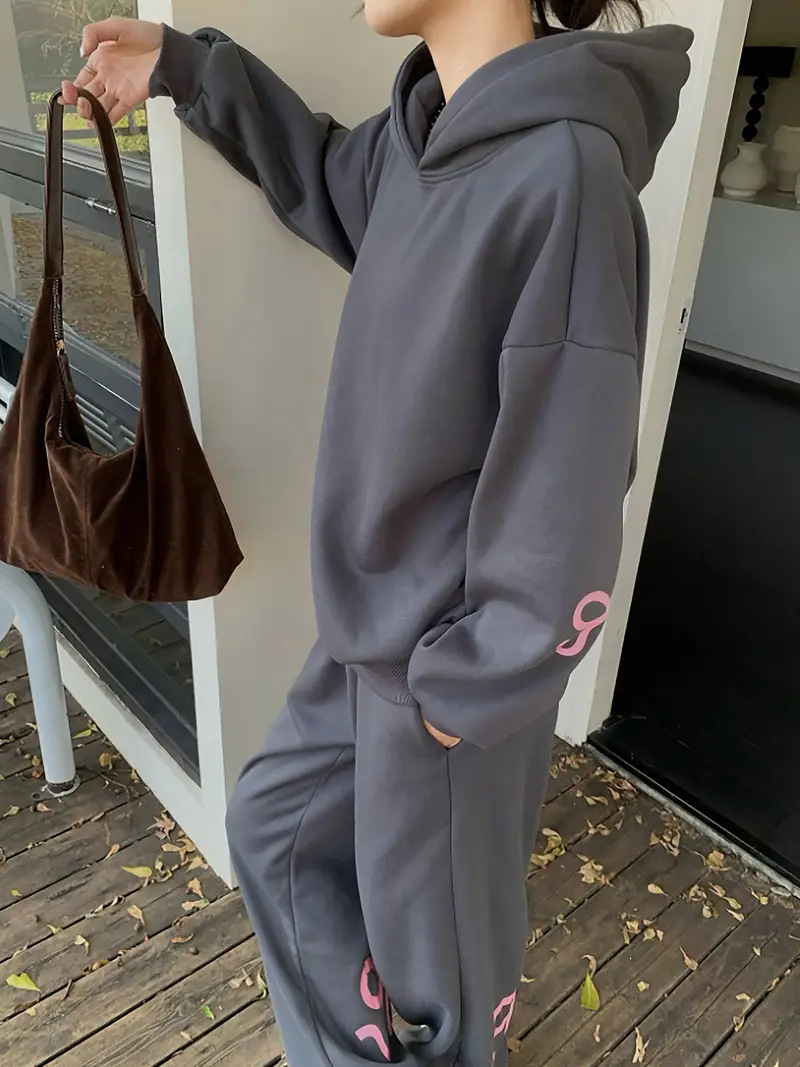 Trendy Printed Hoodie & Jogger Pants Set - Soft Polyester Fabric, Comfortable & Stylish Two-Piece Outfit For Men & Women (Grey, Butterfly Print)_ecoleips.com