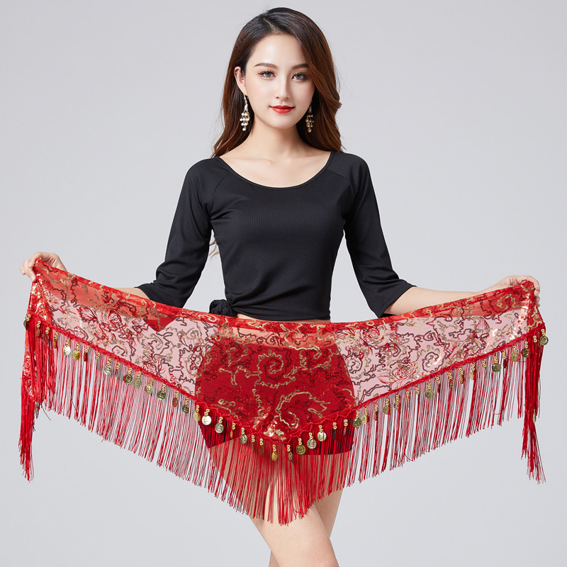 Belly Dance Hip Scarf Set, Sexy Indian Style Multi-Layer Sequined Hip-Hugging Waist Chain, Super Figure-Flattering Stage Performance Costume