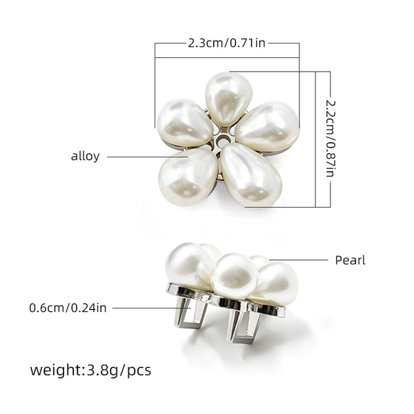 Silver (non-diamond stamens) pearl five-petal shoe buckle-22x23mm/piece