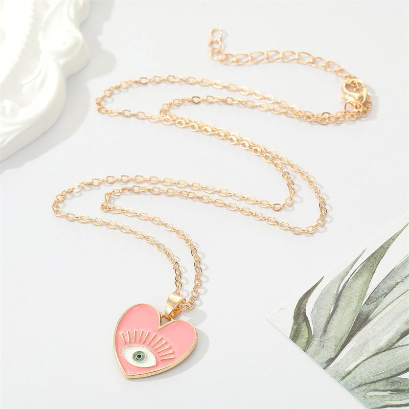 retro color drop nectarine heart eye necklace collarbone chain female