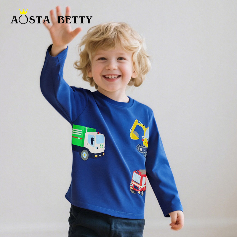 Suministro directo de fábrica de ropa infantil nueva de otoño, camisetas de algodón de manga larga para niños, camisetas básicas con estampado de dibujos animados para bebés