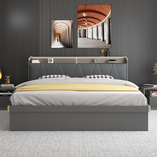Light Luxury Master Bedroom Bed Modern Simple Style High Box Storage Bed 1.8m 2022 New Small Apartment Double Bed
