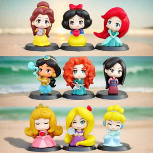 9 Disney Princess Figures Q Version Snow White Mermaid Birthday Cake Baking Decoration Doll Machine Ornaments