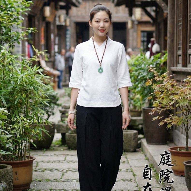 Cotton and Linen Meditation Clothing Set for Women, Tea Ceremony Attire, Yoga Meditation Workwear, Practice Clothing for Women
