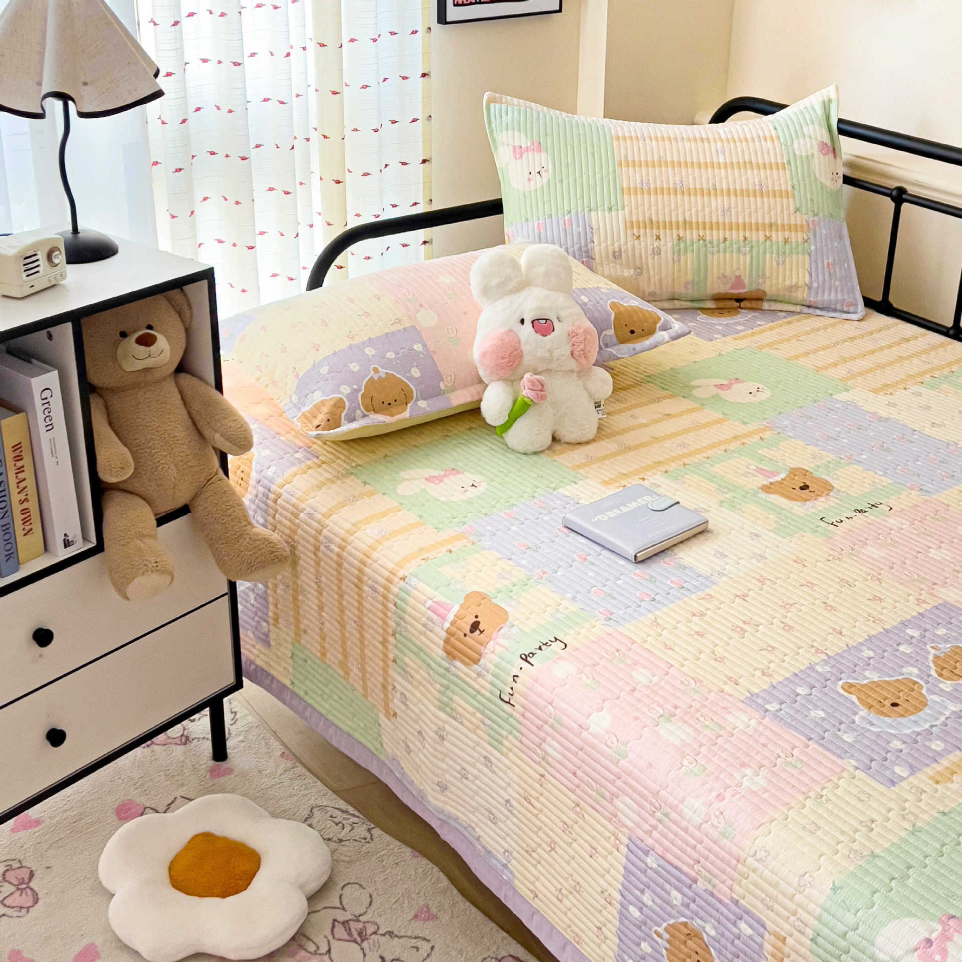 Tapa de cama de algodón de tres piezas para dormitorio de estudiantes sábanas de tatami para cuatro estaciones cubierta antideslizante individual