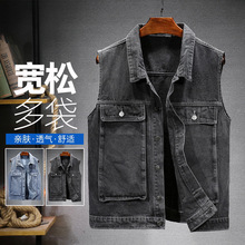 无袖男款背心春秋 休闲宽松情侣坎肩 户外多口袋工装牛仔马甲男潮