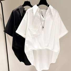 300斤胖MM特大码不规则设计感夏季宽松韩版短袖T恤男女黑白衬衫潮
