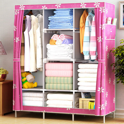 Armario simple tela plegable de tela armario de almacenamiento económico casa de alquiler de armario de acero percha