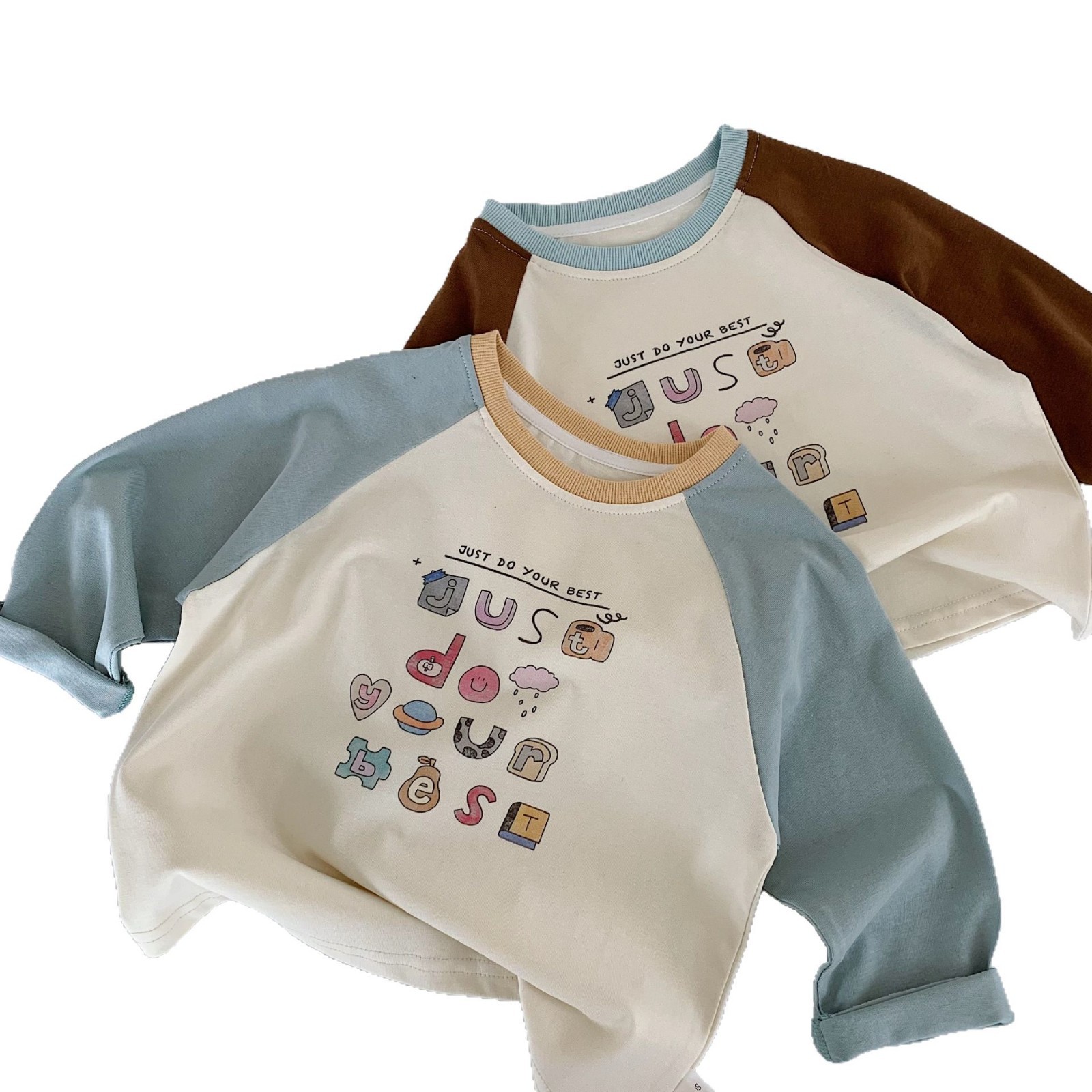 Camiseta para niños Maibao 2025 otoño nuevo estilo para niños y niñas manga raglán de dibujos animados camisa de fondo jersey para bebés marea t