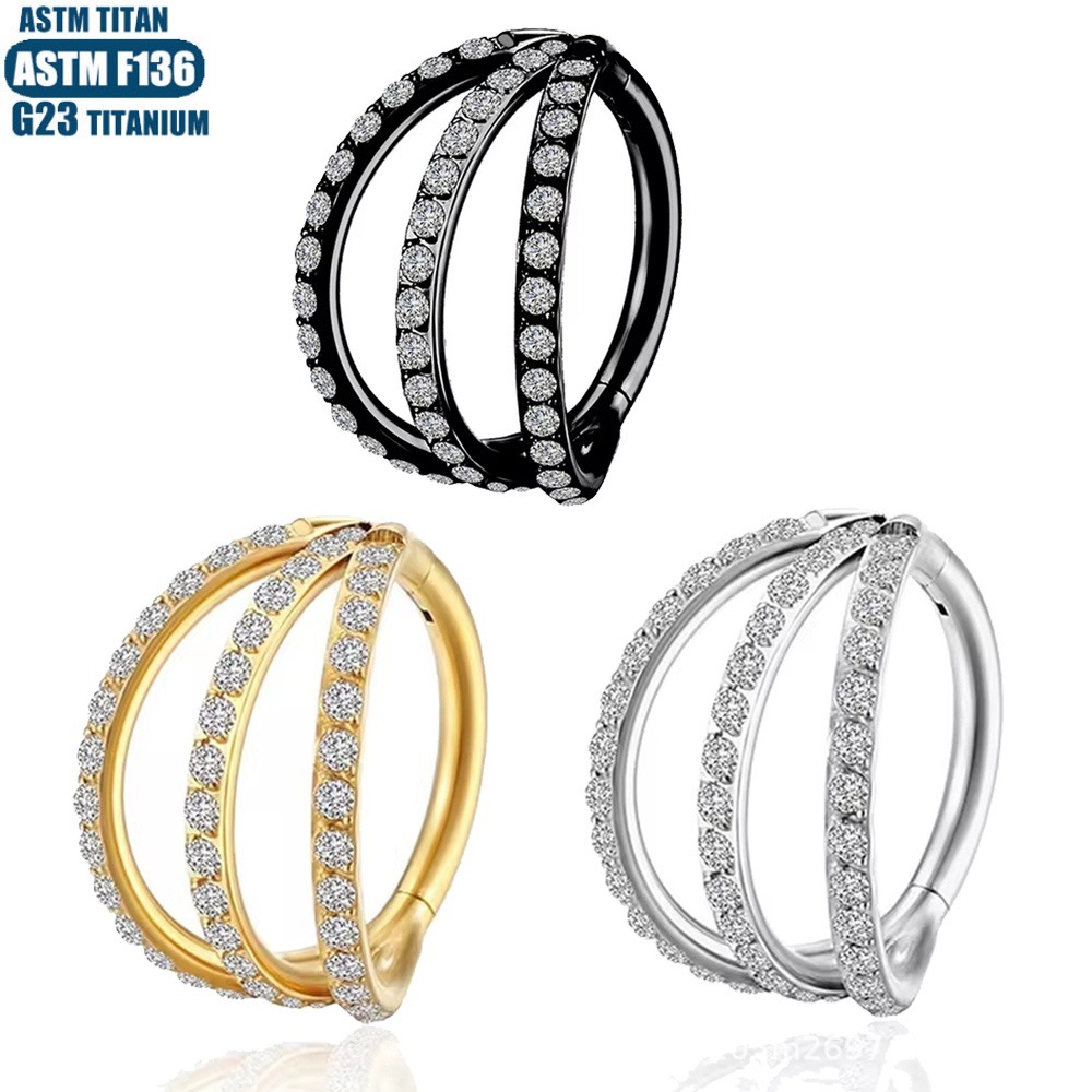 F136 Titanium Hinge Nose Ring Zircon Nasal Septum Ring Three-layer Two-color Seamless Ring Piercing Jewelry Earring detail image 8