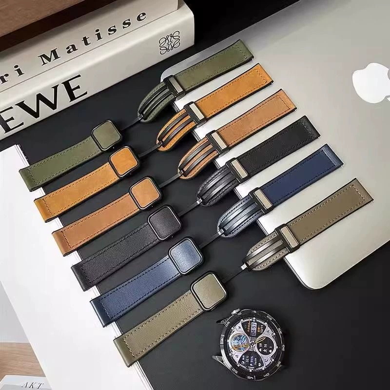 Magnetic Square Buckle Silicone Leather Watch Strap Suitable for Huawei Gt5 Samsung Watch4 Xiaomi Bracelet 9Pro Chain
