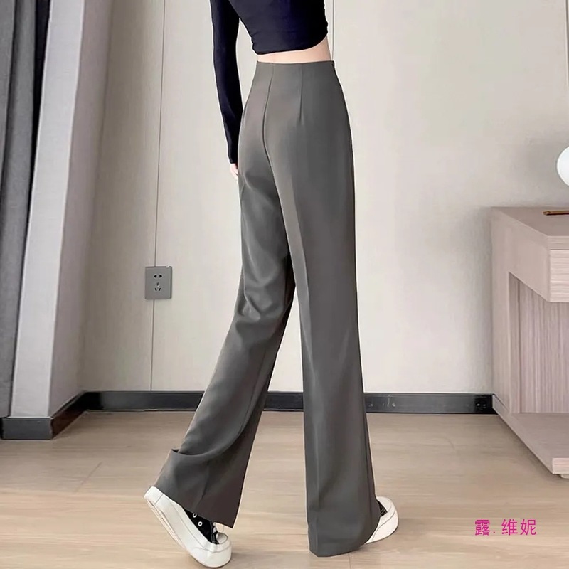女性用ナローワイドレッグパンツ2025年夏新作小柄ドレープストレートパンツルーズハイウエストややフレアスーツパンツ|undefined