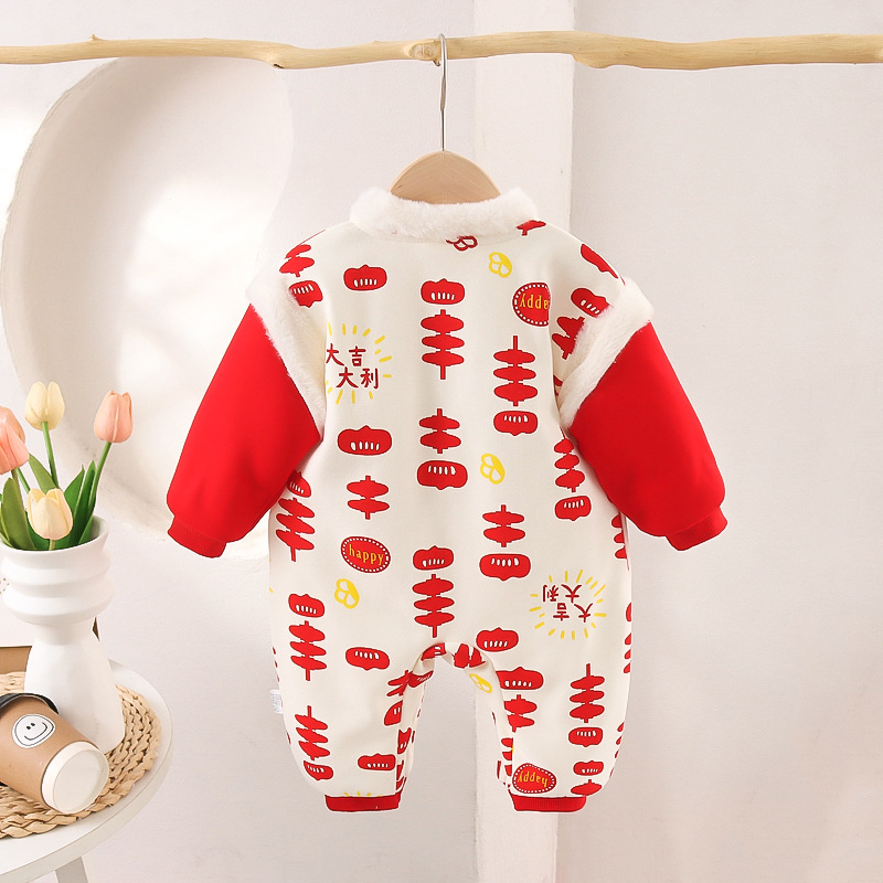 Mono Infantil masculino y femenino mameluco acolchado estilo occidental estilo chino Año nuevo ropa de felicitación Otoño e Invierno mameluco de bebé