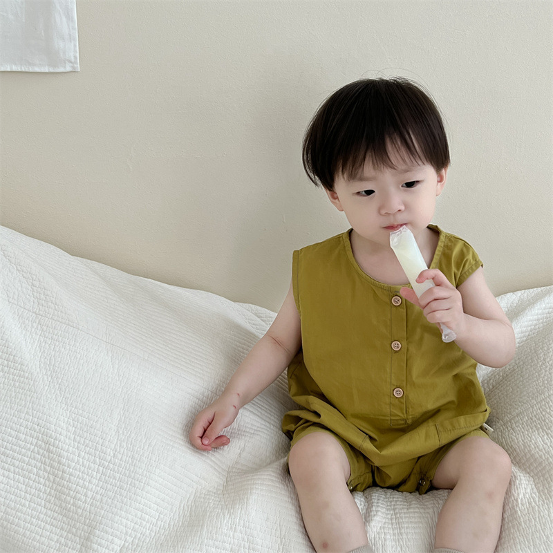 Mono de manga corta de verano para bebés Estilo delgado Ropa para niños coreanos Traje de escalada corto para niños Estilo de verano Bolso para bebé Pedo vestido de verano
