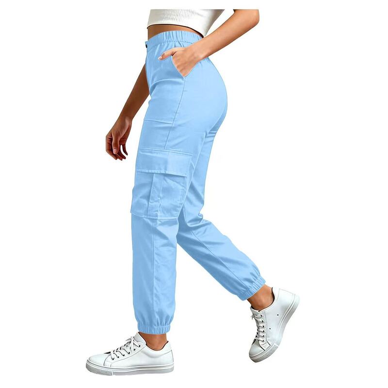 2026 Cross-border Women's Fashion Loose Solid Color High-Waisted Pocket Casual Cargo Jogger Pants 2026 Cross-border Women's Fashion Loose Solid Color High-Waisted Pocket Casual Cargo Jogger Pants