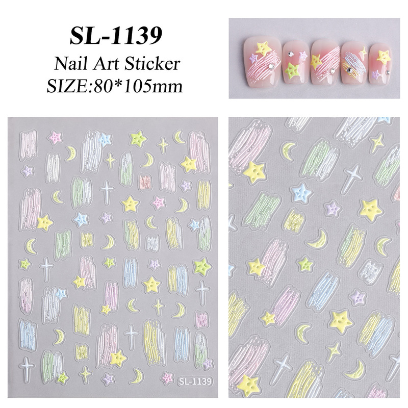 油絵花蝶ネイルステッカー 5D レリーフつや消しテクスチャ油絵スタームーンネイルアートステッカージュエリー SL スタイル|undefined