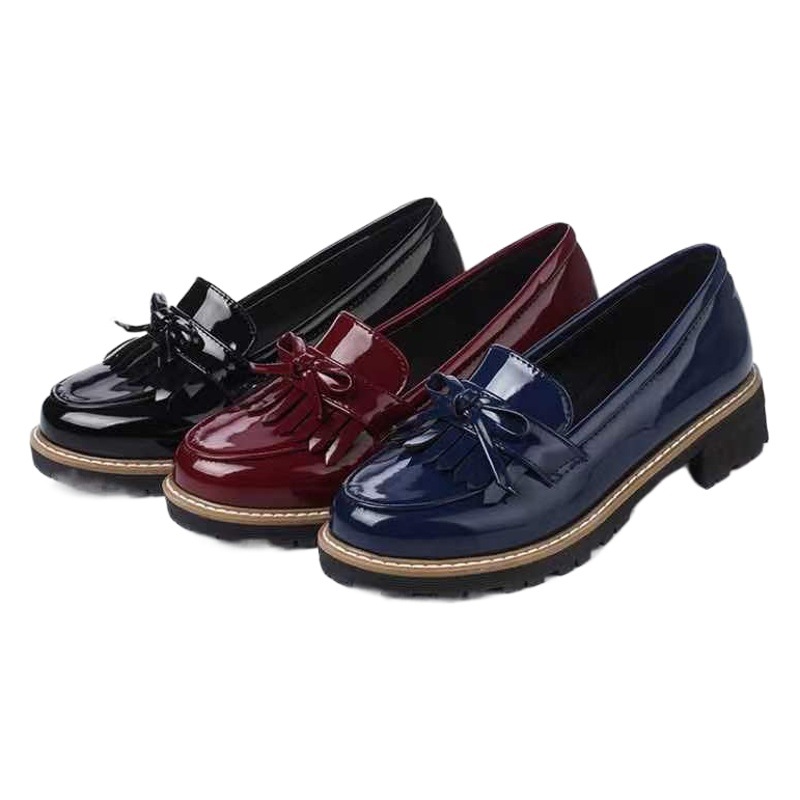 2022 nuevo comercio exterior europeo y americano borla arco charol cabeza redonda moldeo inferior estudiante zapatos casuales ventas directas de la fábrica